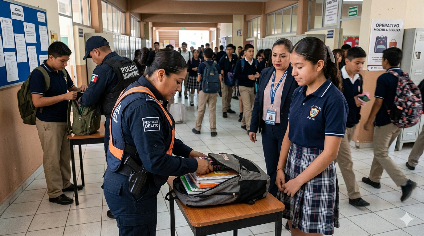 Aplican “Operativo Mochila” en secundaria de García tras amenaza