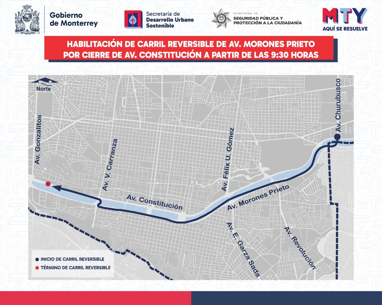 Implementarán el domingo carril reversible en Morones Prieto